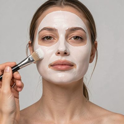 a facial mask being applied with a brush