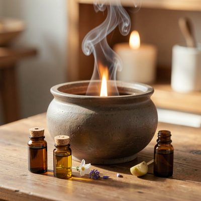 an aromatherapy burner with small oil bottles