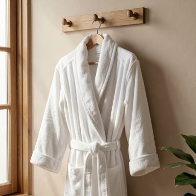 a spa bathrobe hanging on a hook