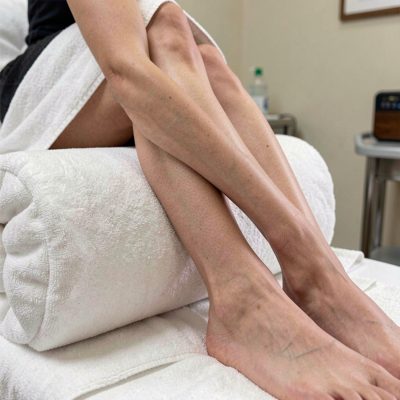 a bolster being adjusted under a client's ankles