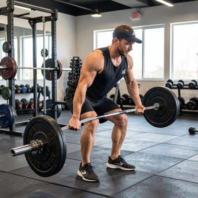 a personal trainer coaching a client with a barbell