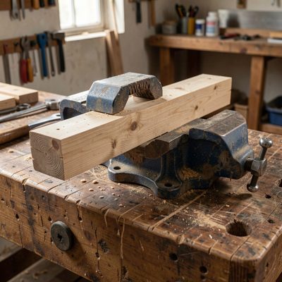 a workbench vice holding a piece of timber