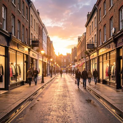 a street at dawn before the shops open