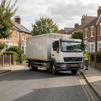 a bin lorry working a residential street
