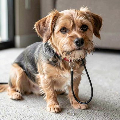 a drip line attached to a small dog