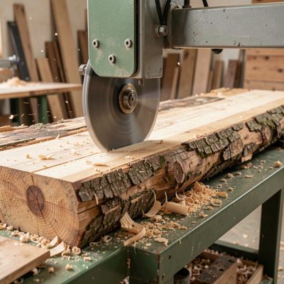 a band saw cutting a curve in thick timber
